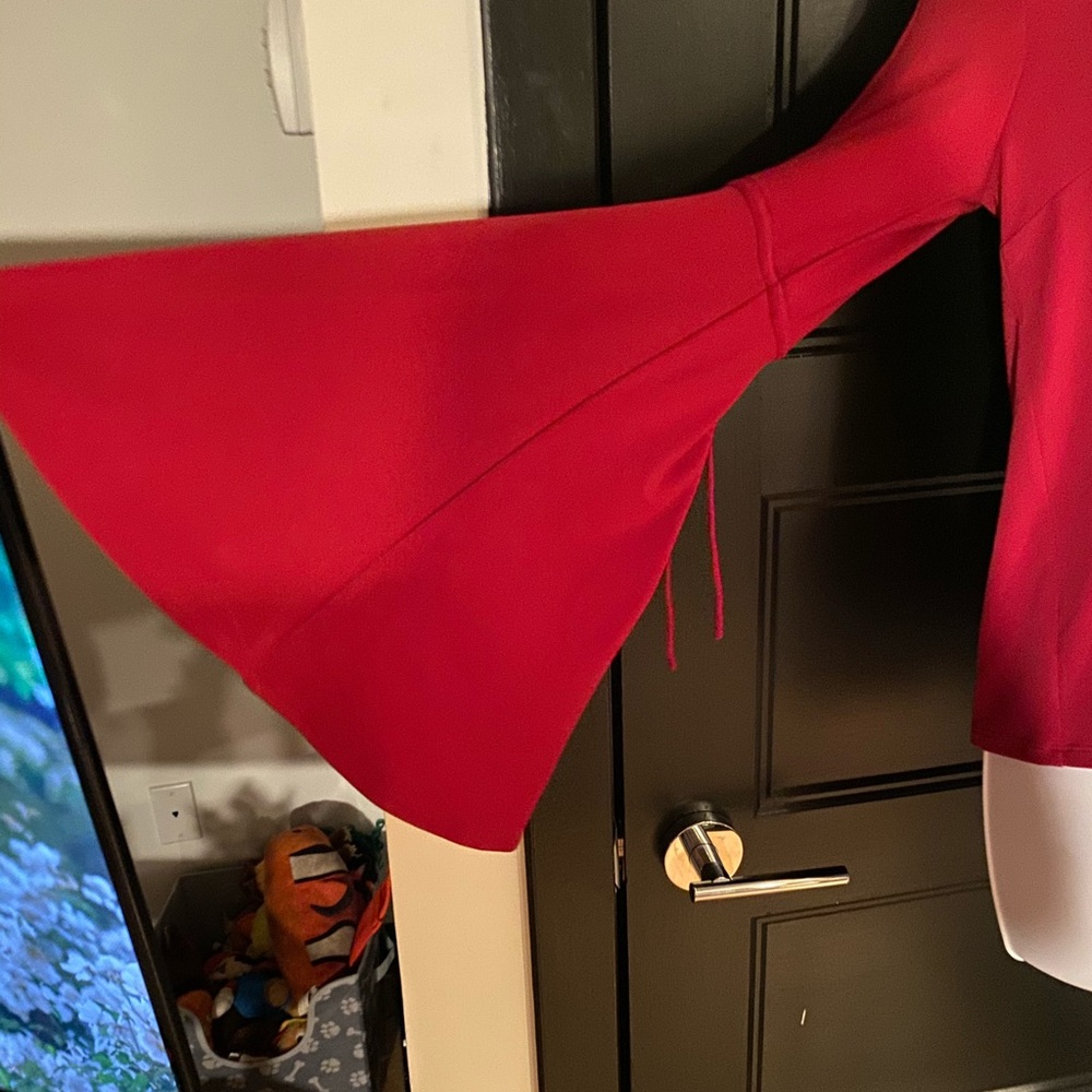 Deep Red Blouse With Flaired Open Sleeves - image 2